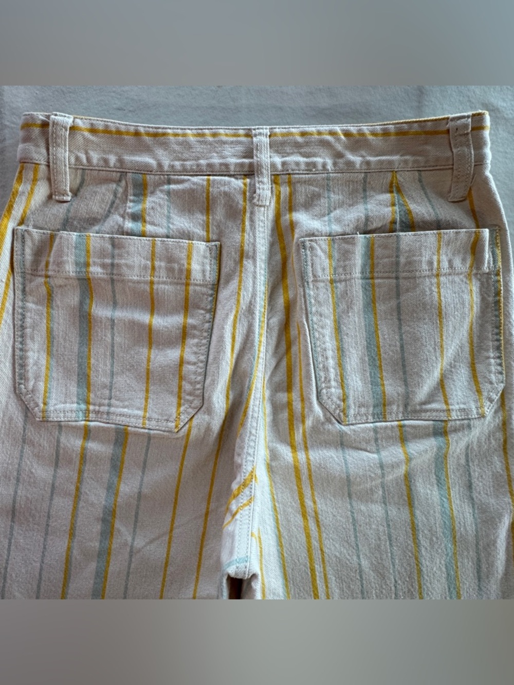 Madewell Emmett Striped Wide-Leg Crop Pants K9884 Cream Yellow Blue (28) - Picture 16 of 17